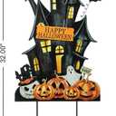 Glitzhome 32" H Halloween Metal Haunted House Yard Stake/Hanging Decor,Halloween Pumpkin Bats Ghost Garden Yard Sign for Lawn Decorations Outdoor Garden Halloween Party Decor, 13.5"L x 0.25"W x 32" H