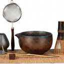 Matcha Whisk Set 7-Piece with Handmade Matcha Bowl & 100-Prong Purple Bamboo Whisk (Chasen), Complete Matcha Kit with Holder, Scoop & Rest, Bamboo Tea Mat, Gift-Ready Matcha Set (Gold)