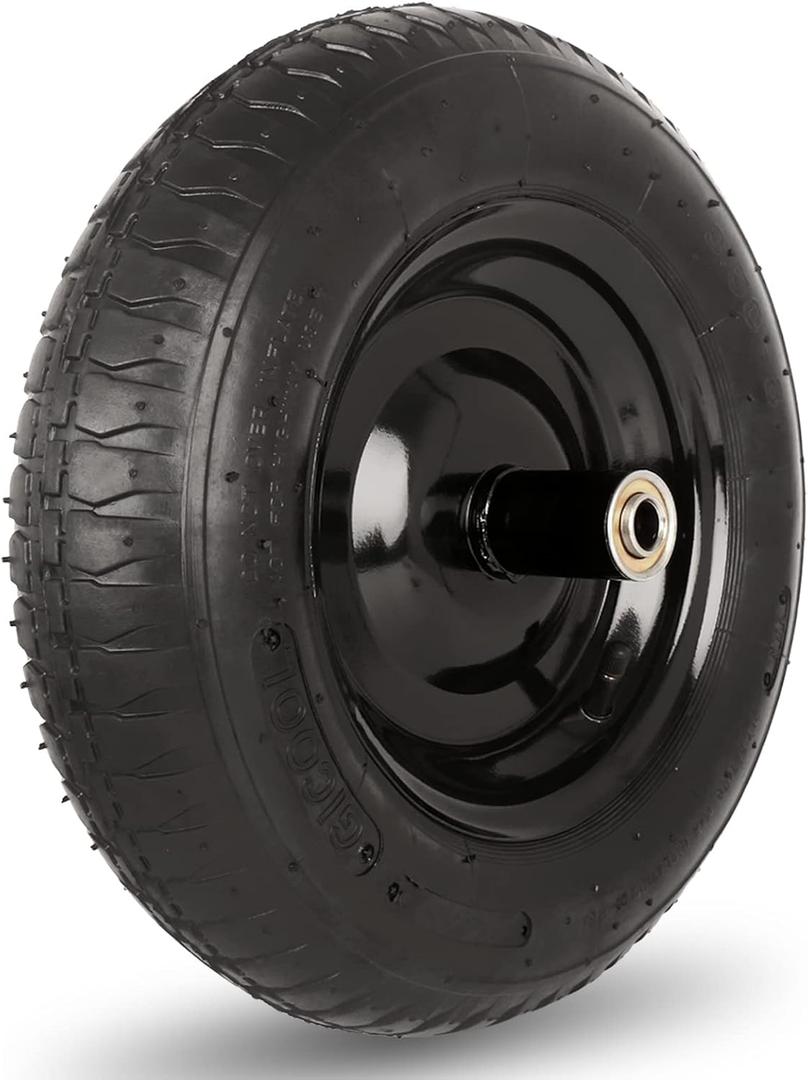 GICOOL 14.5" Wheelbarrow Tire, 3.50-8 Pneumatic Tire, Universal Wheelbarrow Wheel for 4.80/4.00-8, 4.00-6, and 2.50-8, with 6" Centered Hub, 5/8" Axle Bore Hole, Sealed Bearings