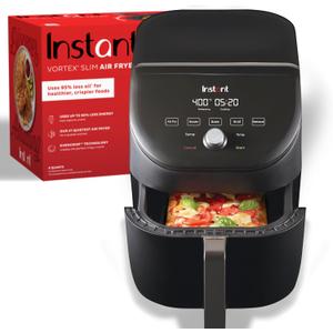 Instant Pot Vortex Slim XL 6QT Air Fryer that Crisps, Roasts, Reheats, Bakes, Broils & is Quiet, Space Saving, Nonstick, Dishwasher-Safe, 100+ In-App Recipes, from the Makers of Instant Pot, Black