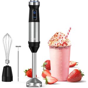 YIOU Immersion Blender, Ultra-Stick Hand Blender Variable Speed Stick Blender 500 Watt Heavy Duty Copper Motor Brushed 304 Stainless Steel for Soups Sauces and Smoothie, Set Midnight Black