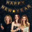 2 x Happy New Years Decorations Banner 2026, Black Gold Nye New Years Eve Party Supplies for NYE Decorations Photo Props for Home Wall Fireplace Mantel Fireplace