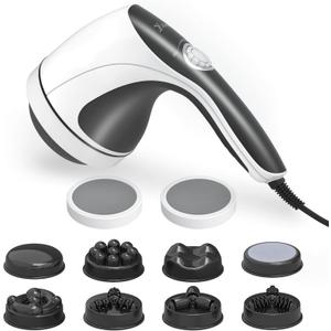 Handheld Cellulite Massager, Body Sculpting Machine, Cellulite Massager Electric Tool, Lymphatic Massage Roller with 8 Rotating Heads & 2 Mesh Caps for Body Shaping & Lymphatic Drainage