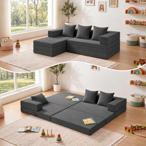 Boneless Couch Small, Convertible Sleeper Sofa Bed, Mini Modular Sectional Sofa, Tri-Folding Cloud Couch with L-Shape Chaise, Corduroy Futon Couch for Small Spaces, Bedrooms, Playrooms, No Assembly, 68"