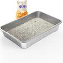 Stainless Steel Cat Litter Box, 4in Shallow Litter Box for Senior Cats and Kittens, Large Metal Litter Pan Nonstick Odor Control Anti-Corrosion