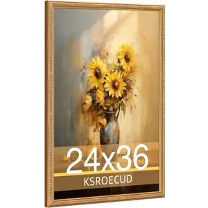 24x36 Picture Frame, Plexiglass 24x36 Vintage Photo Frame, 24 by 36 Poster Frame with Gold Border Horizontal & Vertical Display for Tabletop or Wall Decor (1 Pack)