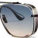 Gtand Fashion Oversized Square Aviator Gradient Sunglasses For Men Vintage Metal Side Shield Steampunk Sun Glasses 64mm (C8 Gun Frame/Gradient Green-brown Lens)