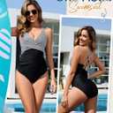 HEEKPEK Womens Tummy Control Swimsuits One Piece Bathing Suit Front Cross Tie Back Slimming Ruched Push Up Padded Swimwear (Black, L)