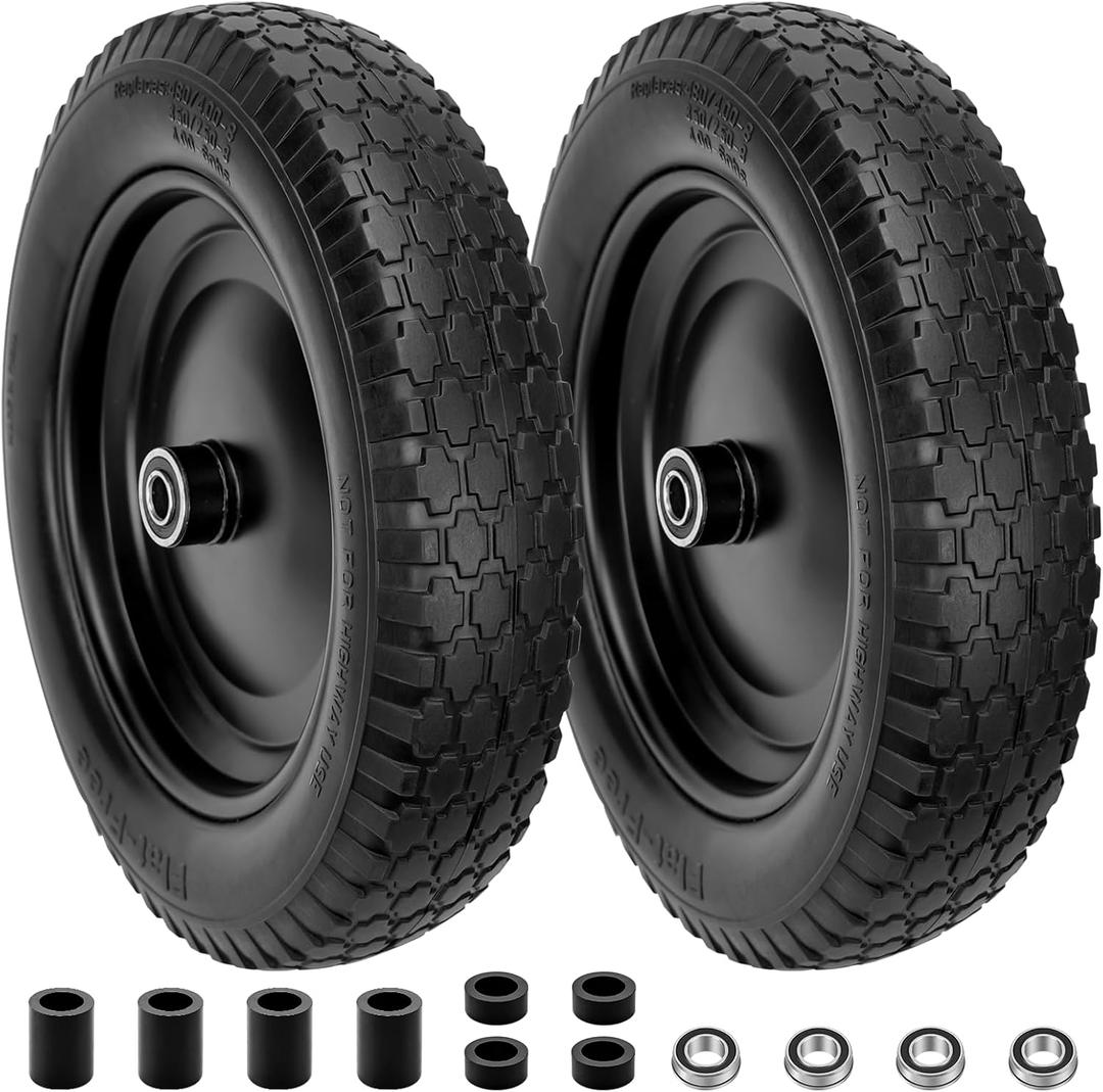 4.80/4.00-8" Flat Free Tire and Wheel 14.5" Solid Flat-Free Replacement Tire with 5/8"& 3/4" Axle Borehole, Adjustable Centered Hub 3-7" for Wheelbarrow Garden Trailer and Trolley by Cenipar
