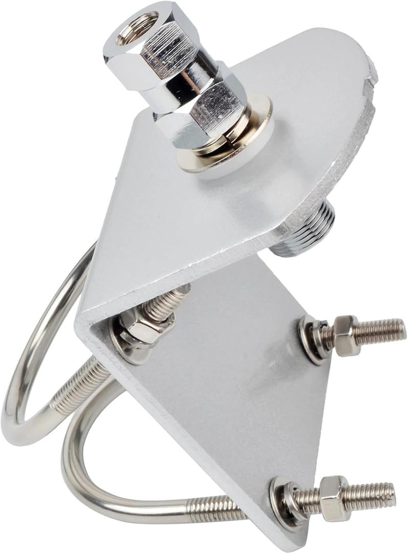 HYS Universal CB Antenna Mount W/ SO239 Stud, Antenna Mast Pole Mount Kits Heavy Duty 2pcs U-Bolt Clamp Bracket, L-Bracket with 10mm(APPR. 0.39inchs) Hole