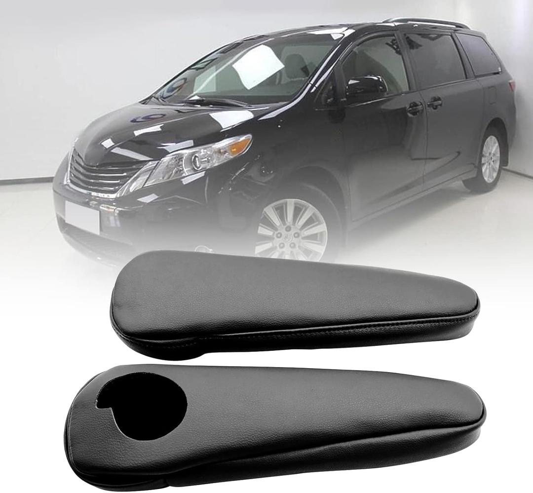 GXARTS Left and Right Leather Seat Armrest Cover Compatible with Toyota Sienna 2011 2012 2013 2014 2015 2016 2017 Black Leather Part Only