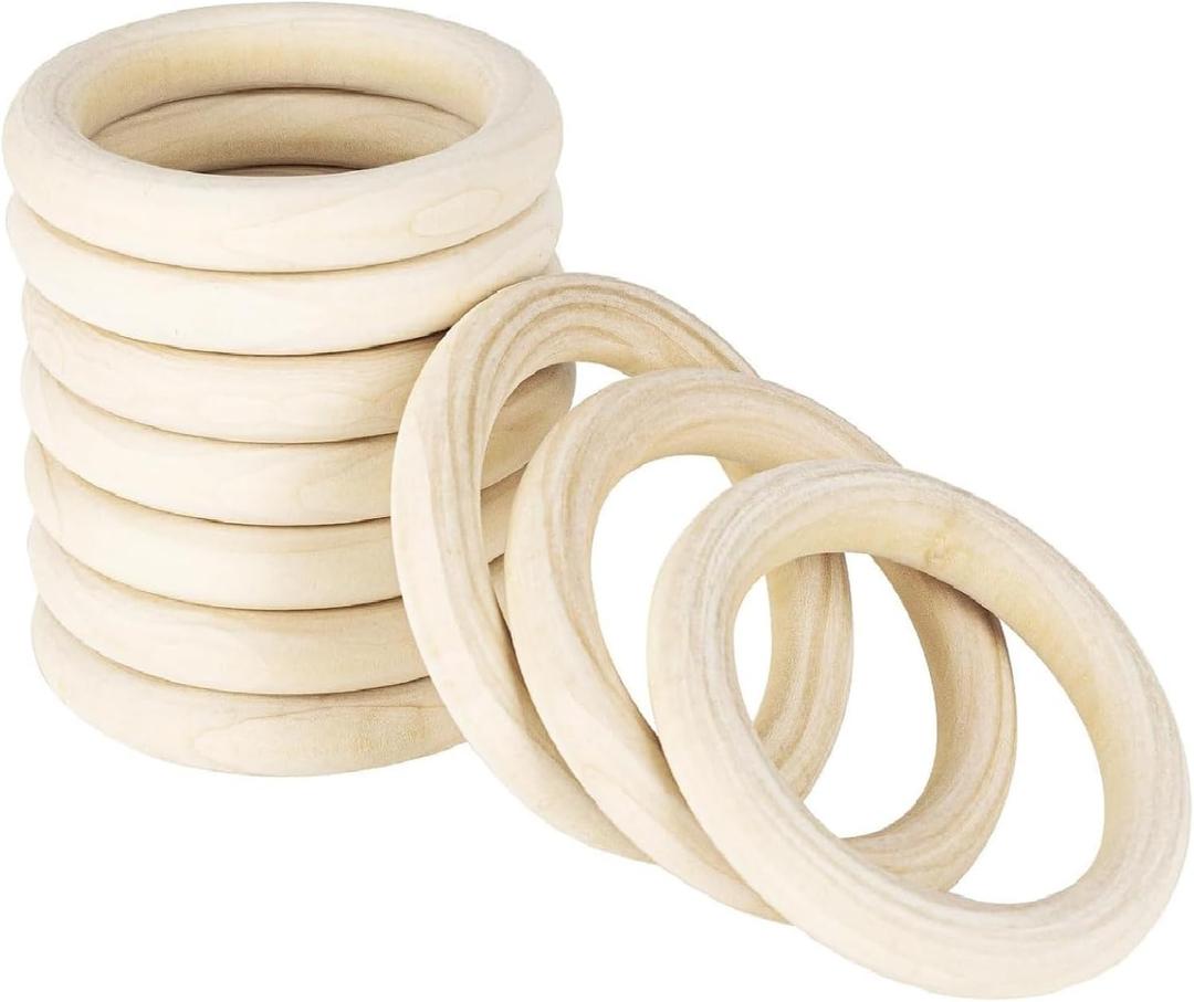 10 Pack Wood Rings for Crafts, Natural Wood Rings for Macrame, Unfinished Wooden Rings for DIY Pendant Connectors Jewelry Making - 4 Inch / 100 mm Diameter