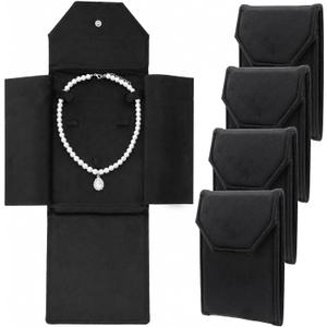 4Pcs Flannel Necklace Pouch Travel Jewelry Storage Case,black