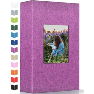 Photo Album 4x6 with 300 Pockets,Slip-in Picture Albums,Linen Cover Memory Book with Front Window,White Page Vertical Photo Book for Wedding,Family,Anniversare,Baby,Vacation (Dark purple)