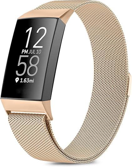 Amzpas Mesh Wristband for Fitbit Charge 4/3 - Stainless Steel with Magnet Clasp for Women & Men