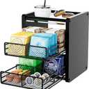 Tea Bag Organizer Box - Wooden Tea Bag Storage with 2 Drawers, Holder & Dispenser for Kitchen Countertop, Office, Tea Station (Black)