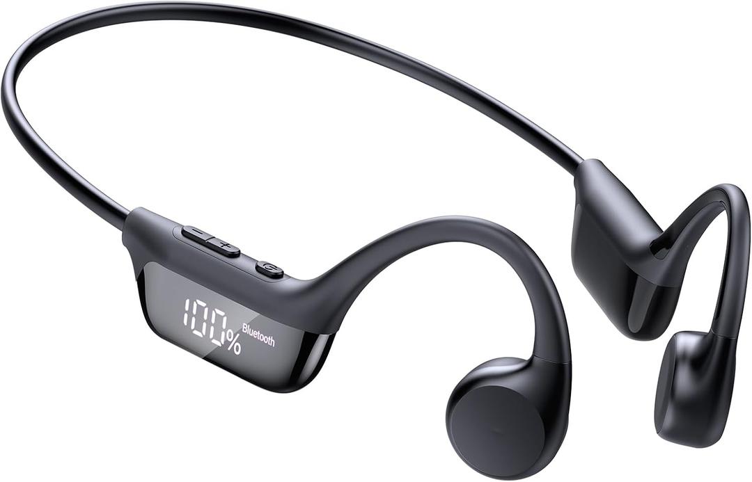 Bone Conduction Headphones Bluetooth 6.0 Earbuds, Open Ear Headphones with Dual Driver Sound, LED Display, IP67 for Sport / running, Dual Device Connection & Low-Latency Game Mode,12 Hours Playtime