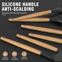 Silicone Cooking Utensils Set Utensil Sets - 446F Heat Resistant Silicone Kitchen Utensils Set Wooden Handles, Silicone Utensils for Cooking w Holder for Non-Stick Cookware BPA FREE (Black)