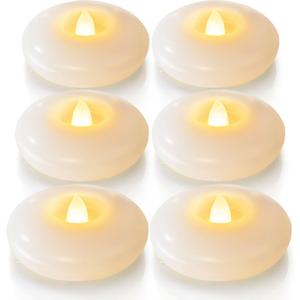 Homemory 6 Pack 3 Flameless Led Floating Candles, 200 Hour White Battery Operate Waterproof Tealights for Cylinder Vases, Centerpieces at Wedding Decor, Party, Pool