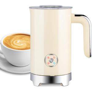 SUSTEAS Milk Frother and Steamer, Electric 4 in 1 Warm and Cold Foam Maker, Automatic Shut-Off Frother with Two Whisks for Latte, Cappuccino, Hot Chocolate, 500W, Beige, 8oz/240ml