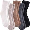 CHOWISH Womens Fuzzy Slipper Socks Super Soft Microfiber Fluffy Cozy Winter Warm Fuzzy Crew Socks (5 Pairs Solid Color-b)
