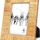 Rattan 4x6 Picture Frame, Boho Photo Frame, Cany Coastal Frame Stand Table Top Desk, High Definition Galss (4x6)