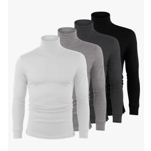 4 Pack Men's Turtleneck Long Sleeve with Cuffs, Thermal Basic Tops Undershirt Pullover, M