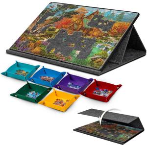 LAVIEVERT 1000 Pieces Portable Jigsaw Puzzle Board with 6 Colored Sorting Trays, Tilting Puzzle Board with 2-in-1 Stand & Cover, Lightweight Felt Jigsaw Table with Angle Adjustments