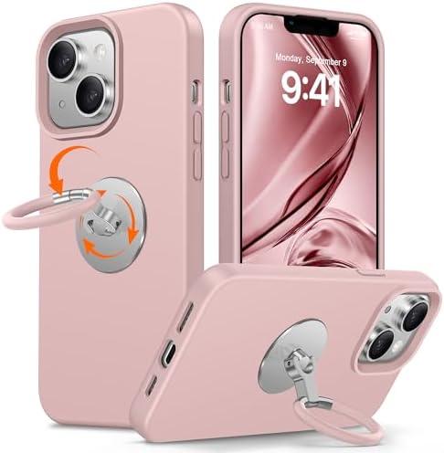 XYZ for iPhone 13 Case with Stand [Rotatable 360° Soft Ring Holder], Premium Silicone with [Soft Anti-Scratch Microfiber Lining] Phone Cover for Women Girls 6.1 Pink 2Pcs