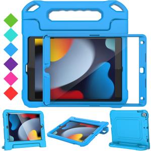 Kids Case for iPad 9th/8th/7th Generation -10.2 inch 2021/2020/2019, Built with Screen Protector, Durable Shockproof Handle Stand Case for Apple iPad Gen 9/8/7, Blue