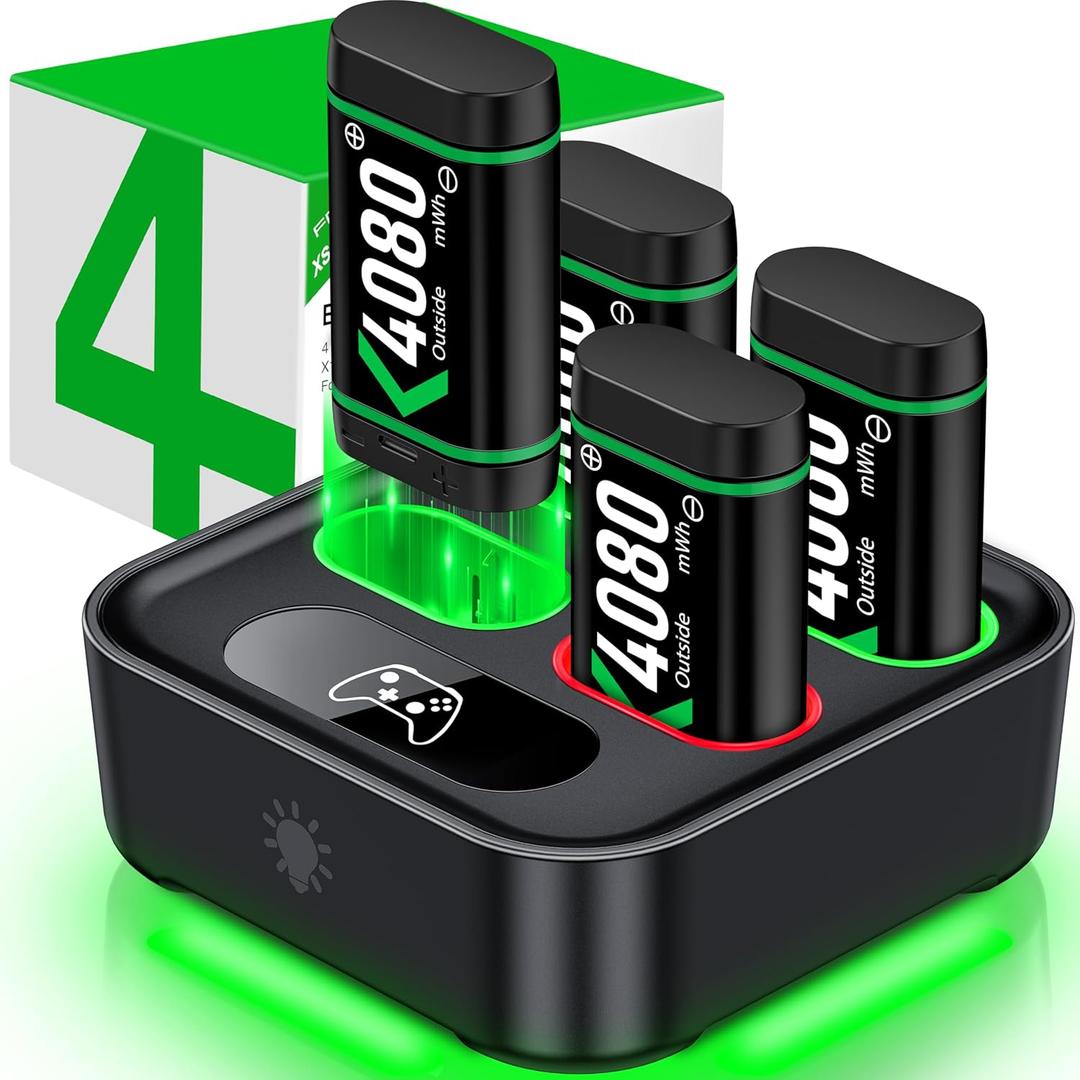 Charger for Xbox One Controller Battery Pack with 4x4080mWh USB C Xbox Rechargeable Battery Pack Series X|S, One S/One X/Elite Controller Charger Station Accessories 1700mAh