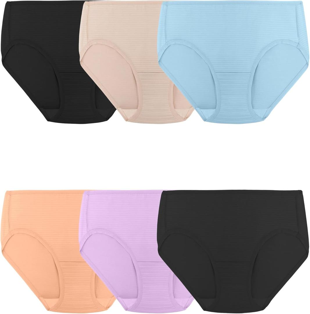 Fruit of the Loom womens Breathable Underwear, Moisture Wicking Keeps You Cool & Comfortable, Available in Plus Size (9, Cooling Stripes - Brief - 6 Pack - Colors May Vary)