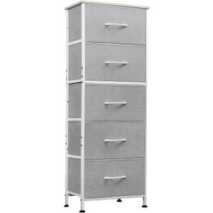 WLIVE Fabric Dresser, 5-Drawer Tall Dressers for Bedroom, Storage Dresser Organizer with Fabric Bins, Wood Top, Sturdy Steel Frame, Chest of Drawers for Closet, Hallway, Light Grey