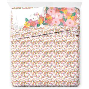 Jay Franco Sheet Set with Fitted, Flat Sheets & Pillow Cover - Ultra-Soft Bedding with Pillowcase for Room Decor, Multi - Hello Kitty, 4 Piece Full