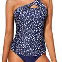 Tempt Me Two Piece Tankini Bathing Suits for Women One Shoulder Swim Top with Bottom Swimsuits (XX-Large, Blue Dot)