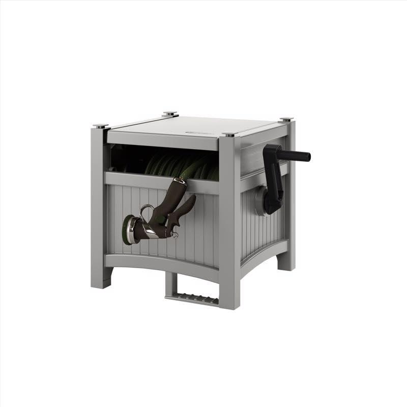 Suncast 100' Garden Hose Reel Hideaway for 5/8" Vinyl Hose, Light Taupe, 
Item dimensions L x W x H	15.5 x 21 x 16 inches