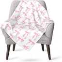 Printed Pink Bow White Throw Blanket Ultra Soft Cozy Flannel Fleece Blanket Plush Warm Lightweight Bedding for Couch Sofa Chair Bed Living Room Bedroom Decor All Seasons Kids Adults,40"X30"
