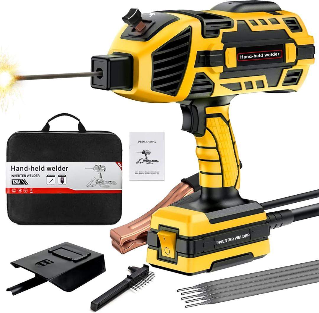 Handheld Welding Machine 110V 120A Portable Electric Welder Machine ARC Welder Gun with IGBT Inverter 5 Variable Current Adjustment for 3/32"-1/8" Welding Rod Tool (Yellow)