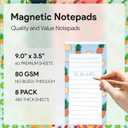 8 Large Magnetic Notepads Big Notepads for Grocery List, Shopping List, To-Do List, Reminders -Strong Magnetic Back- Memo Pads with Realistic Fruit Designs | 60 Sheets per Pad 9 x 3.5 inch (8 Pack)