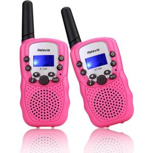 Retevis RT388 Walkie Talkies for Kids, Kids Toys for 4 5 6 7 8 9 10 11 12 Year Old Girl Birthday Gift, 22 CH LCD Flashlight, Pink Walkie Talkies Birthday Decorations Toys for Girls(Pink, 2 Pack)