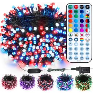 Brizled Color Changing RGB Christmas Lights, 66ft 200 LED Red White Blue String Lights Music Sync, 120+ Modes Remote Dimmable Outdoor Mini Tree Light Indoor Plugin for July 4th Xmas Halloween