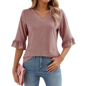 Womens 3/4 Flutter Sleeve Tops V Neck Shirts for Business Casual Loose Tunic Work Dressy Blouses (Medium, Pink) Womens 3/4 Flutter Sleeve Tops V Neck Shirts for Business Casual Loose Tunic Work Dressy Blouses (Medium, Pink)