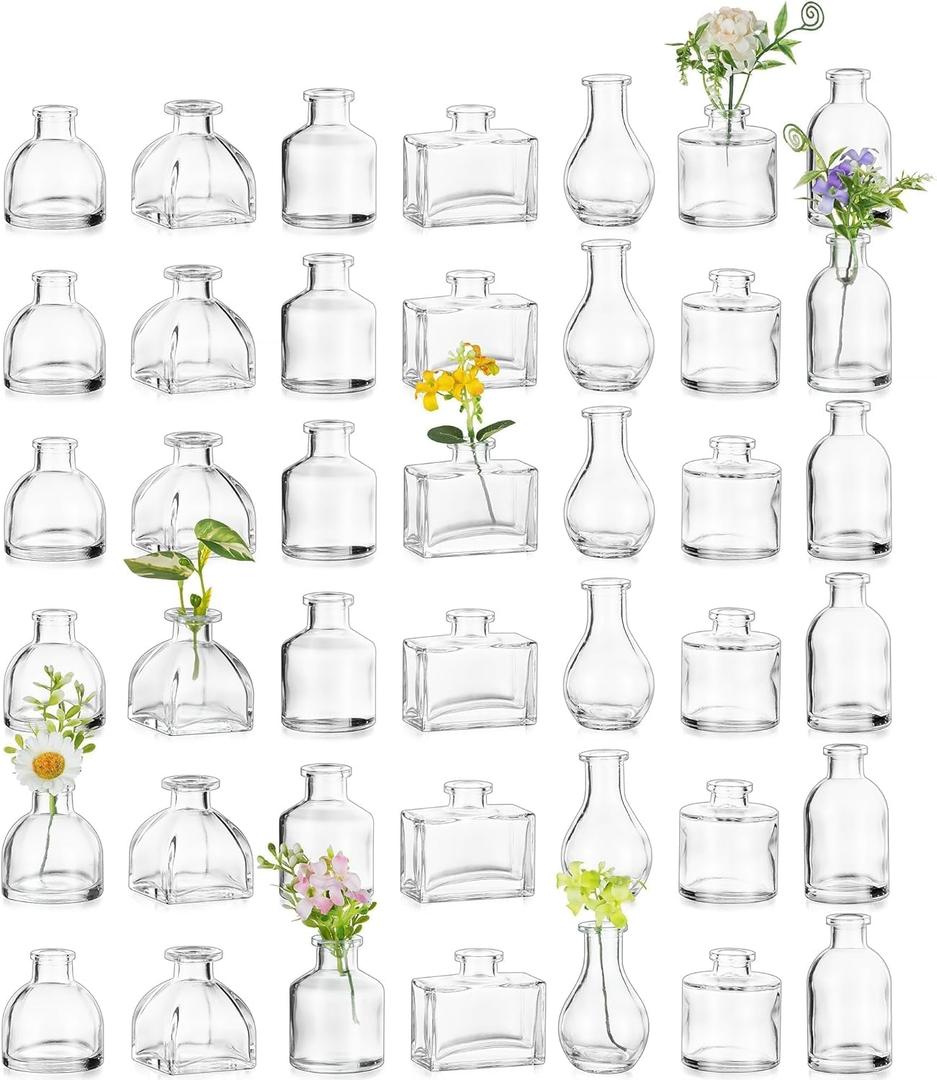 Hewory Mini Bud Vases for Centerpieces: 42pcs Small Glass Vase Bulk - Clear Tiny Vases for Wedding Baby Shower Birthday Party Events Table Decor