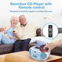 Gelielim Boombox CD and Cassette Player Combo, Boom Box Portable CD Players for Home with Bluetooth, AM FM Radio, Support Remote Control/AUX/USB/Earphone, LCD Display (Blue)
