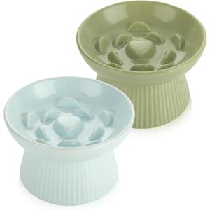 STARVAST 2 Pack Ceramic Slow Feeder Cat Bowl, Elevated Slow Feeder Cat Bowl, Anti Vomiting & Choking Cat Slow Feeder, Raised Cat Bowl Slow Feeder for Dry and Wet Food, Spill-Proof and Easy to Clean
