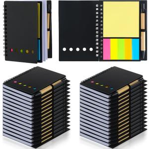 Qilery 30 Pack Lined Spiral Notebook Small Notepad and Pen Set Steno Pads Lined Notepad Black Pocket Notebook for Business Office School Supplies