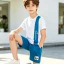 Ayzozuy Boys 2-Piece Summer Outfit Set - Side Color Block Stripe Short Sleeve T-Shirt Shorts Kid Clothes Casual Daily Wear(11-12t)