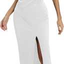 Women's Summer Dress with Slit Sleeveless Crew Neck Cutout Twist Front Crisscorss Ribbed Knit Bodycon Midi Casual Dresses (White, L)