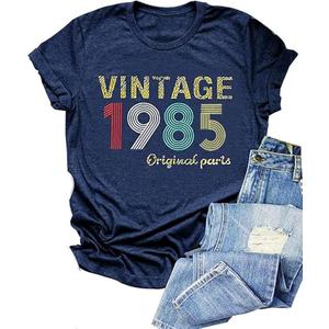 Vintage 1985 Shirt for Women 40th Birthday Gifts Letter Print Original Parts Tops Casual Short Sleeve Party Tee S