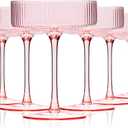 9 oz Pink Art Deco Coupe Glasses Set of 6 Vintage Ribbed Cocktail Glasses